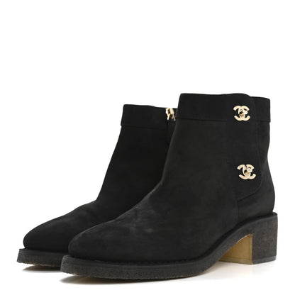 Chanel Suede Calfskin CC Turnlock Short Boots 39.5 Black 4 of 10