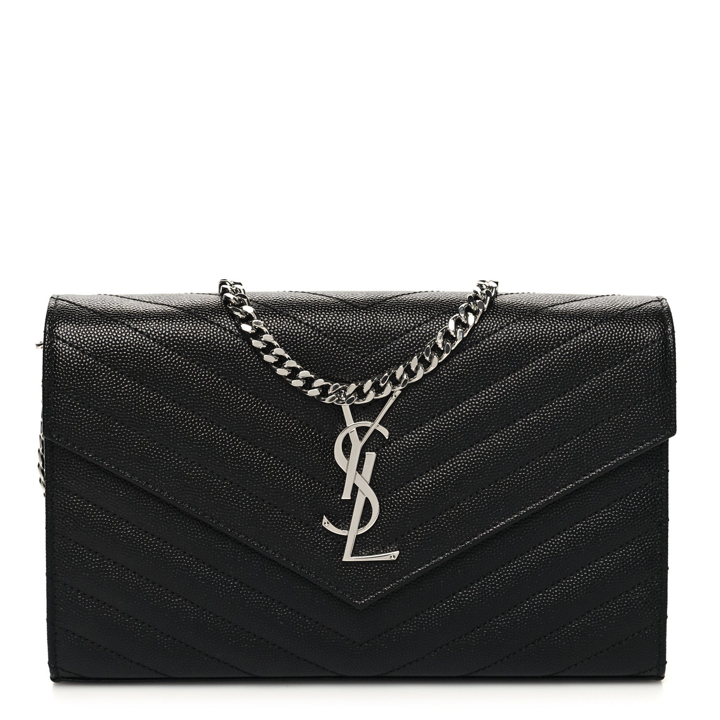 Grain De Poudre Matelasse Chevron Monogram Chain Wallet Black
