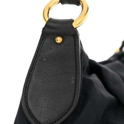 Prada Tessuto Nylon Soft Calf Pleated Hobo Bleu 12 of 12