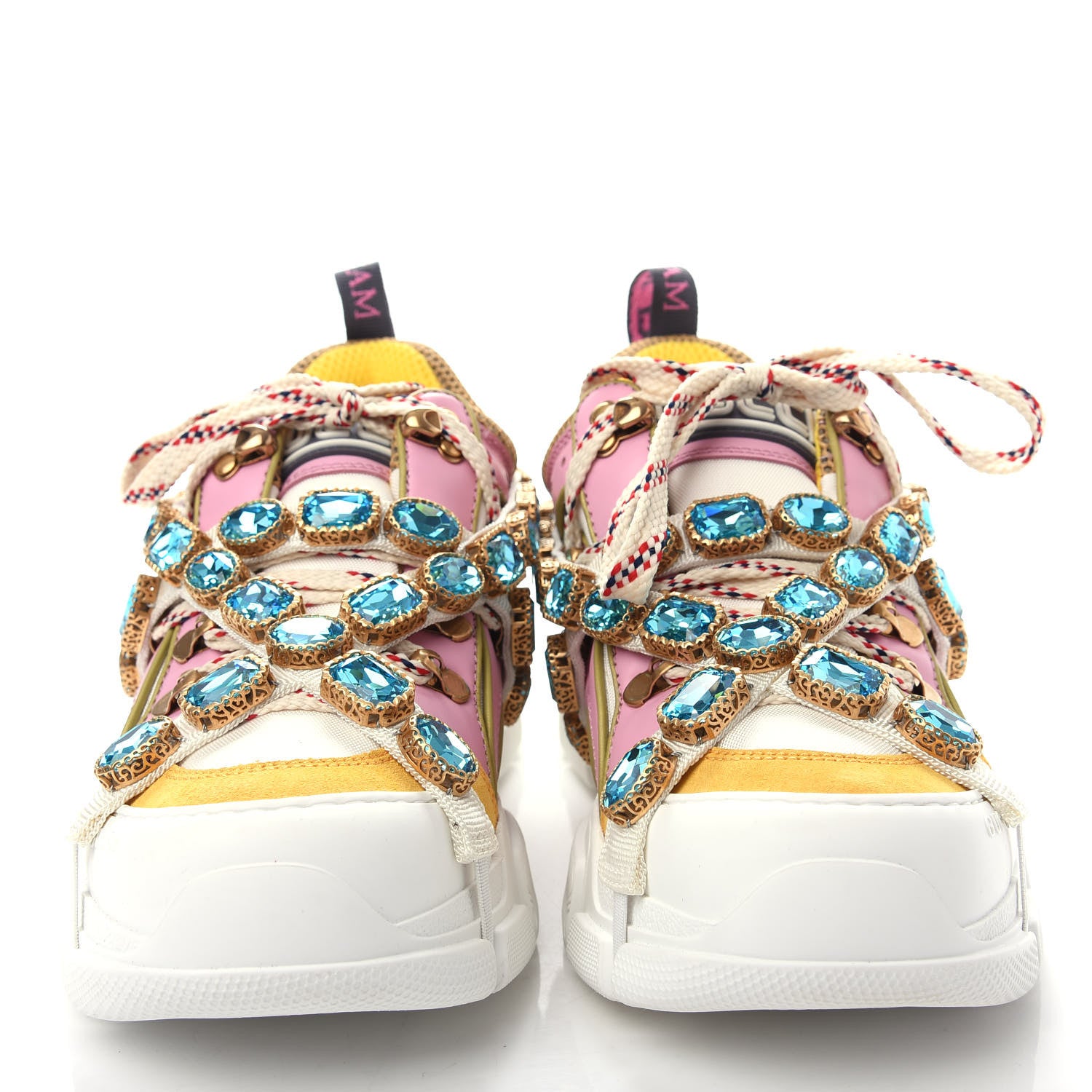 Gucci X SEGA Nylon Calfskin Suede Removable Crystals Flashtrek Sneakers 38.5 Great White Crop Soft Pink 5 of 11