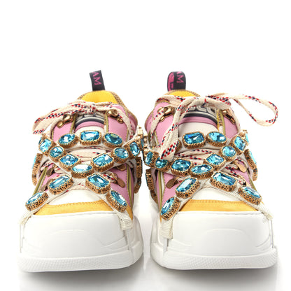 Gucci X SEGA Nylon Calfskin Suede Removable Crystals Flashtrek Sneakers 38.5 Great White Crop Soft Pink 5 of 11