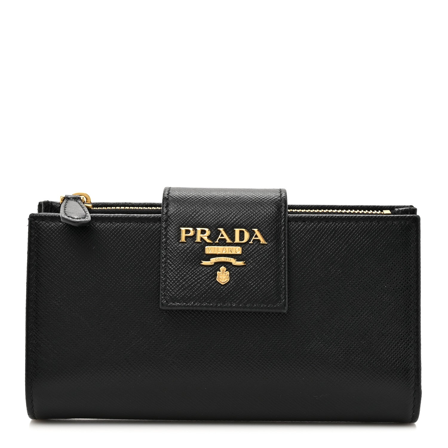 Prada Saffiano Metal Tab Wallet Black 1 of 13