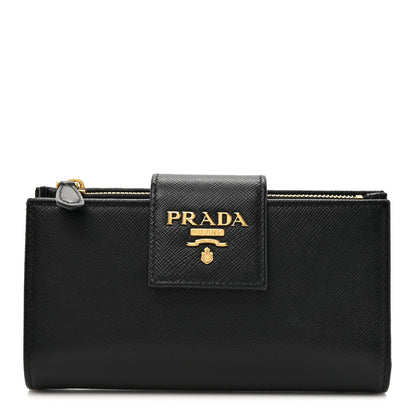 Prada Saffiano Metal Tab Wallet Black 1 of 13
