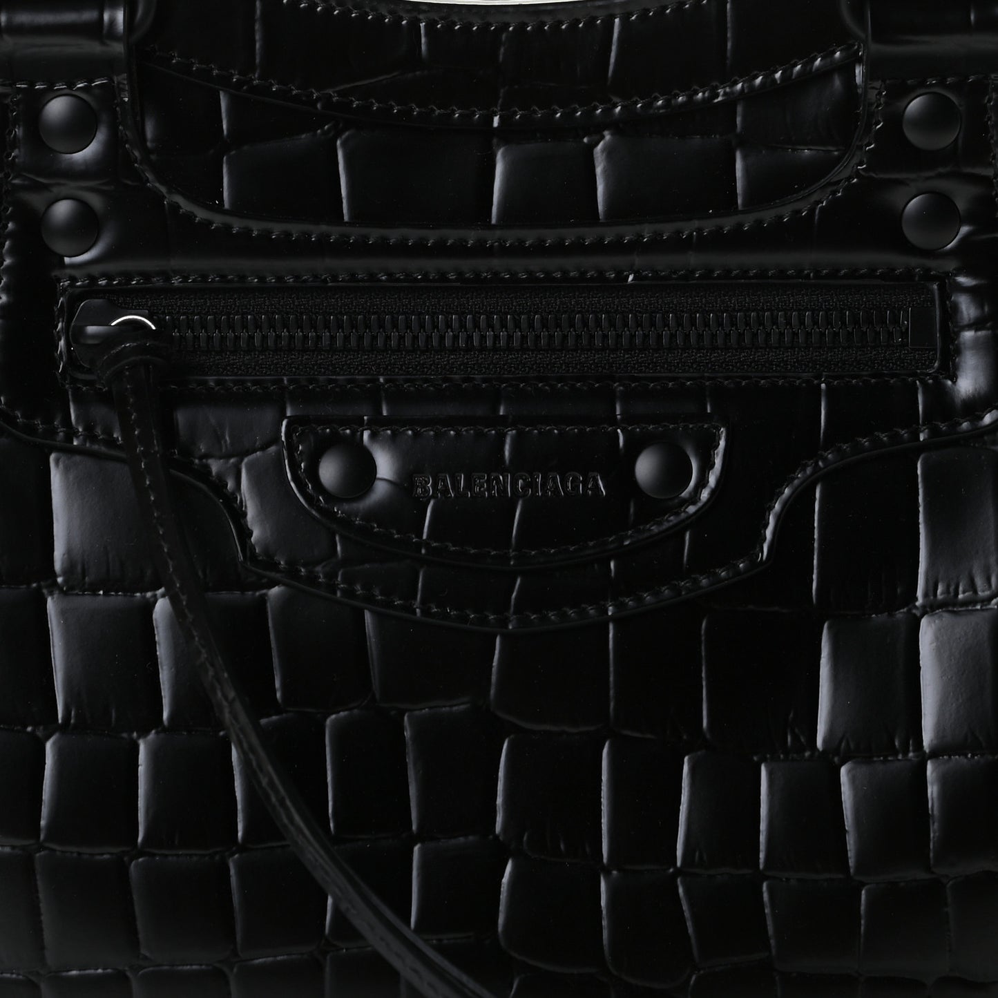 Semi Shiny Calfskin Crocodile Embossed Neo Classic Black Hardware S City Black