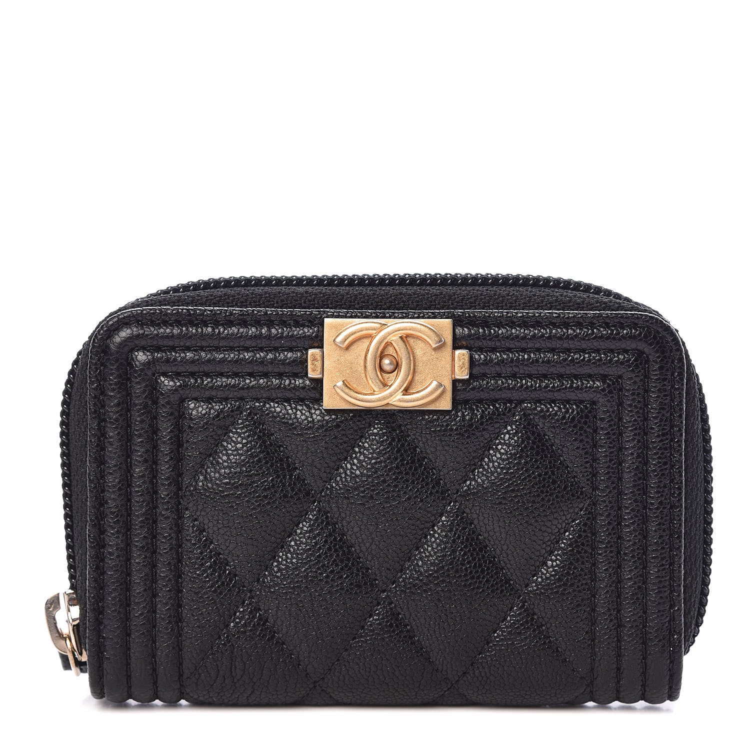 Chanel Caviar Quilted Boy Zip Around Coin Purse Wallet Black 1 of 8