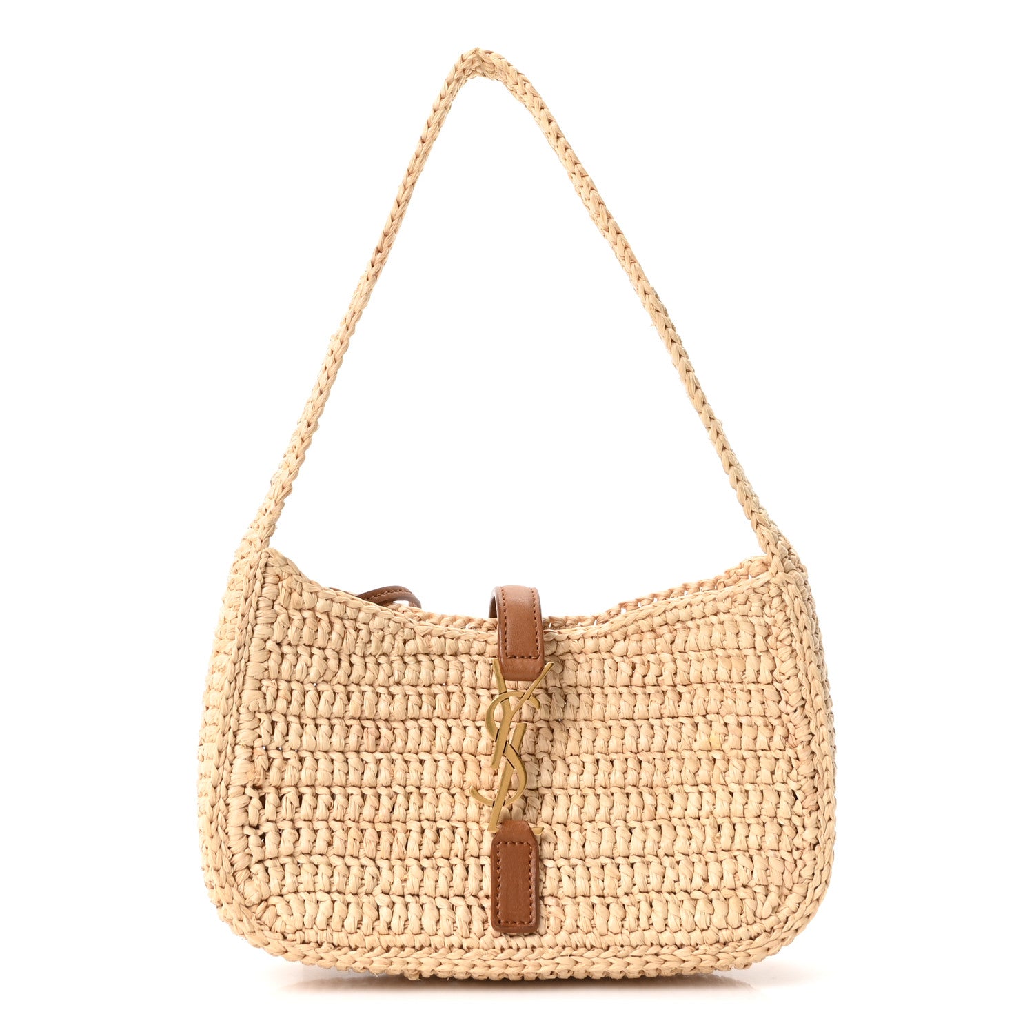 Saint Laurent Raffia Calfskin Le 5 A 7 Mini Hobo Natural Brick Natural Brick 1 of 11