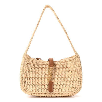 Saint Laurent Raffia Calfskin Le 5 A 7 Mini Hobo Natural Brick Natural Brick 1 of 11