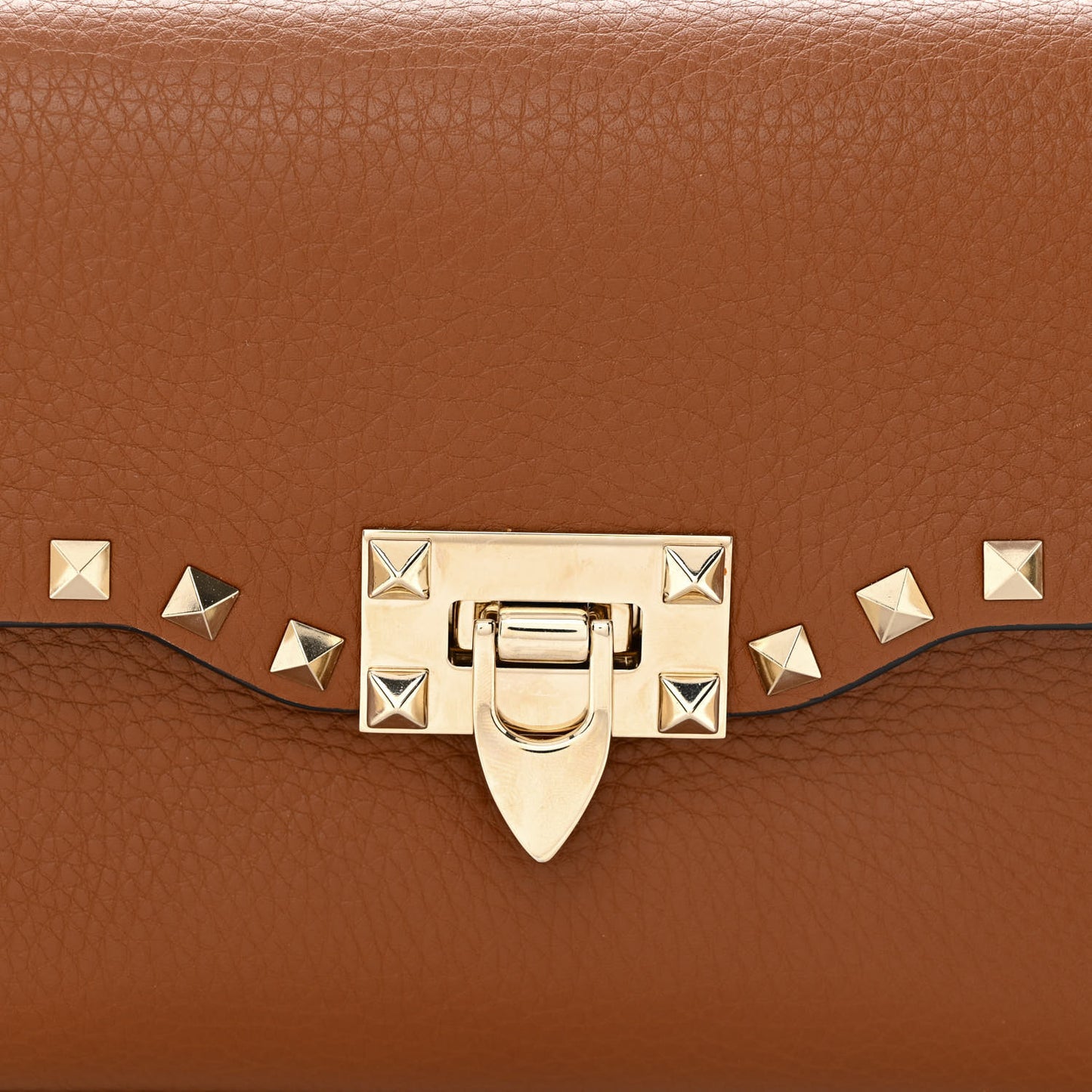 Pebbled Calfskin Medium Rockstud Flip Lock Crossbody Bag Saddle Brown