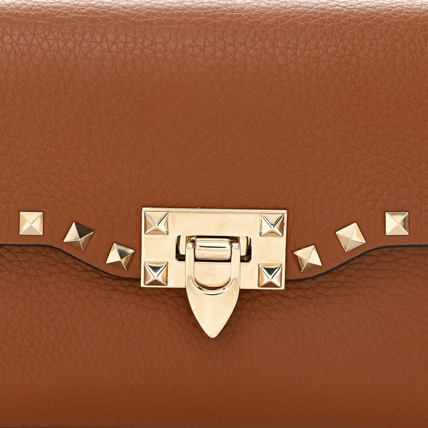 Valentino Garavani Pebbled Calfskin Medium Rockstud Flip Lock Crossbody Bag Saddle Brown 7 of 9