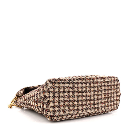 Saint Laurent Tweed Quilted Medium Loulou Puffer Monogram Chain Satchel Beige Umber Multicolor 4 of 10
