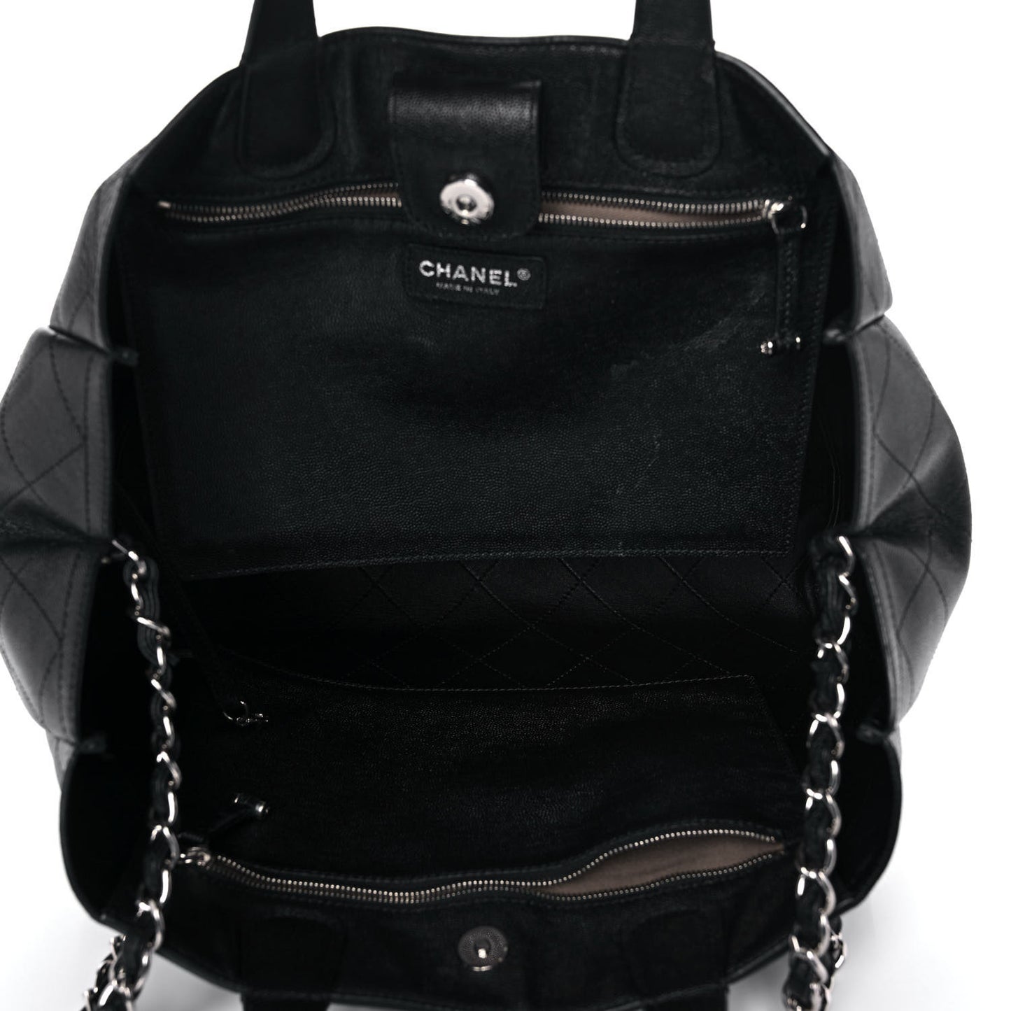 Caviar Stitched Large Shopping Tote Black