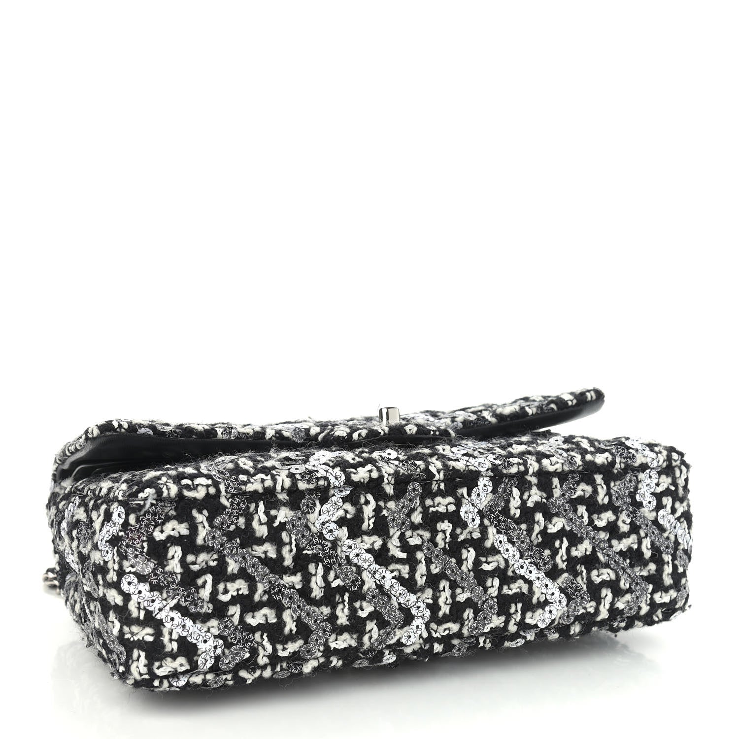 Chanel Tweed Sequin Quilted Medium Double Flap Black White 4 of 11