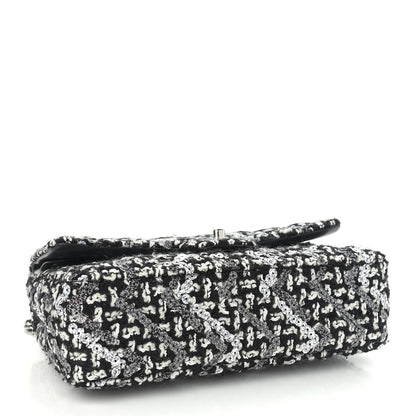Chanel Tweed Sequin Quilted Medium Double Flap Black White 4 of 11