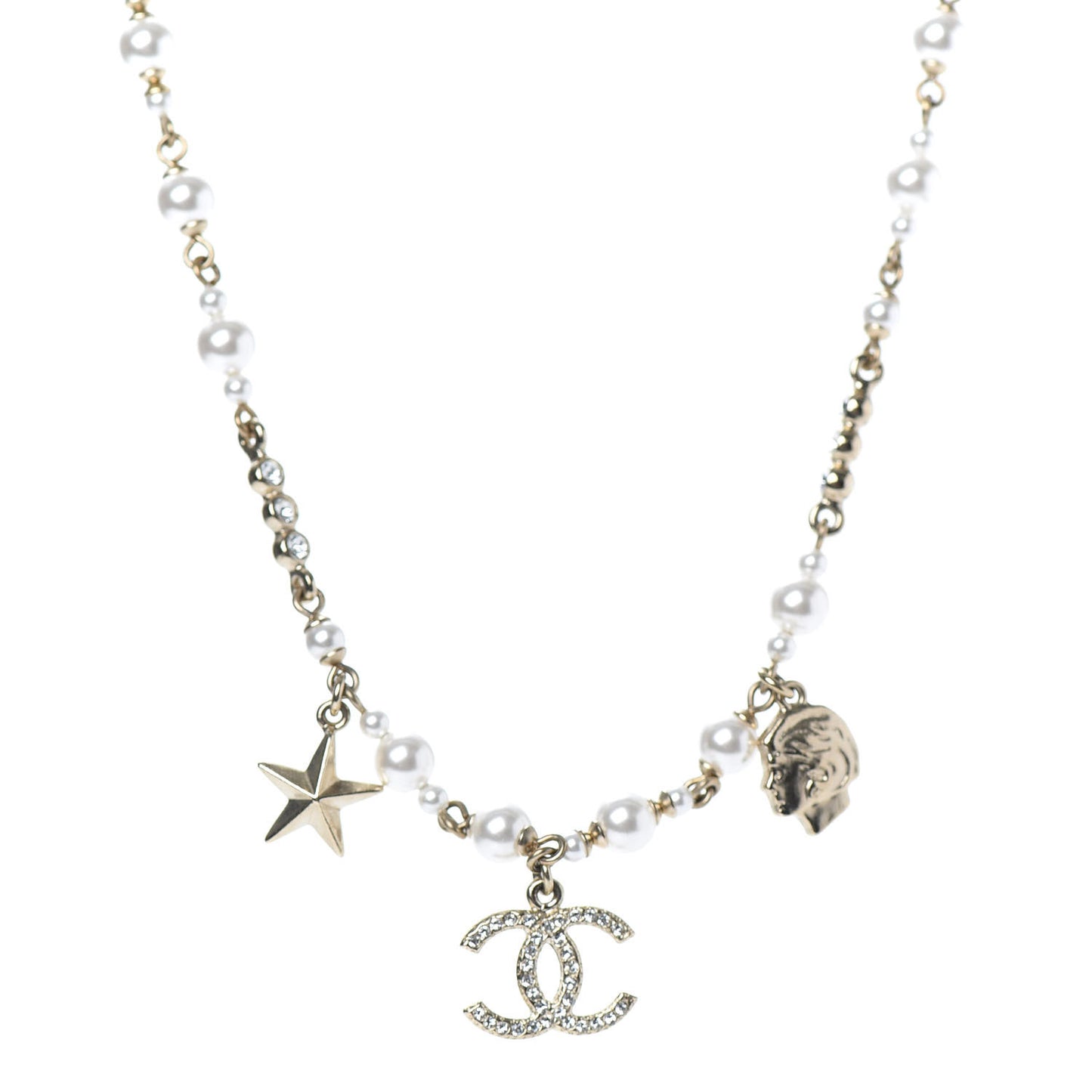 Pearl Crystal CC Star Short Necklace Gold