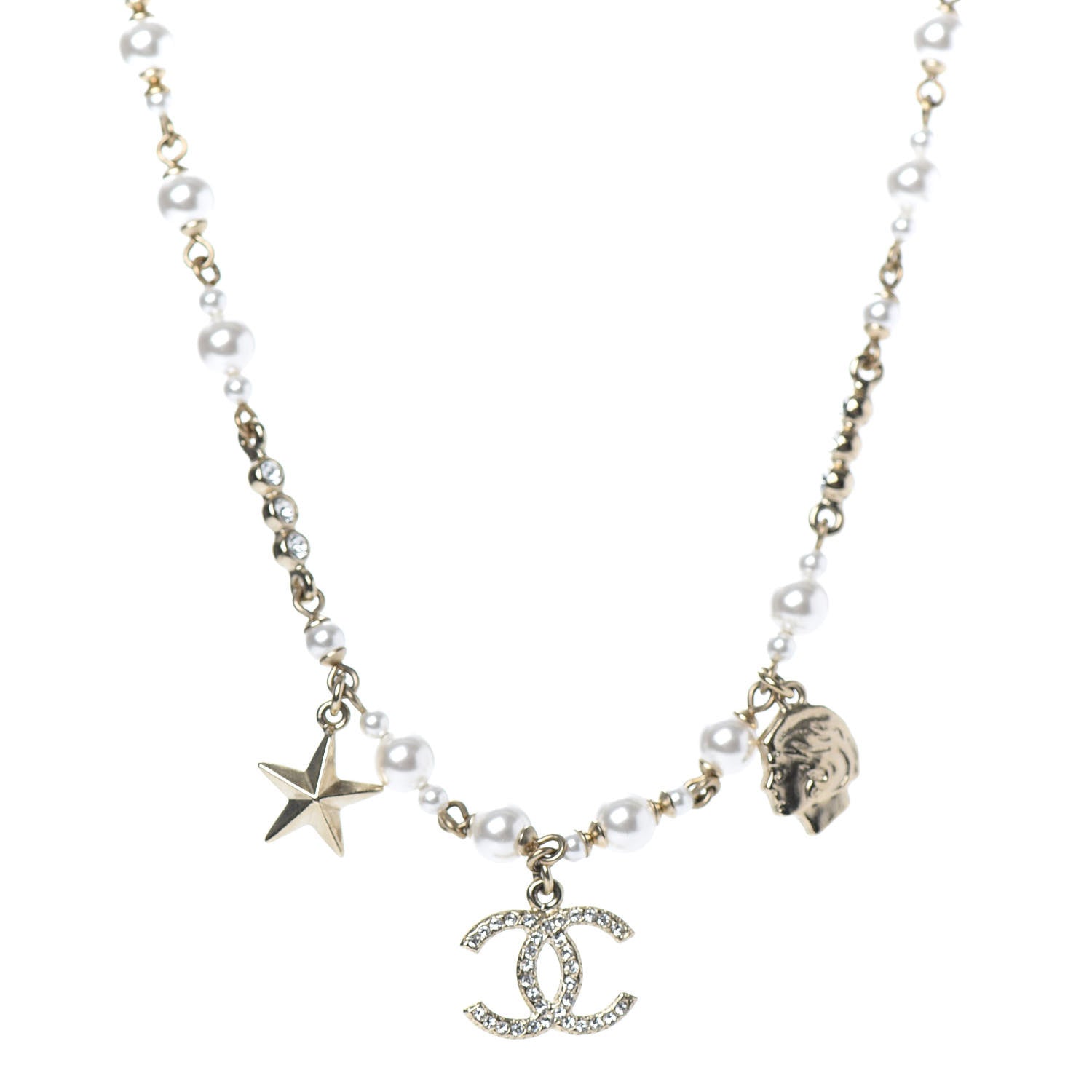 Chanel Pearl Crystal CC Star Short Necklace Gold 1 of 6