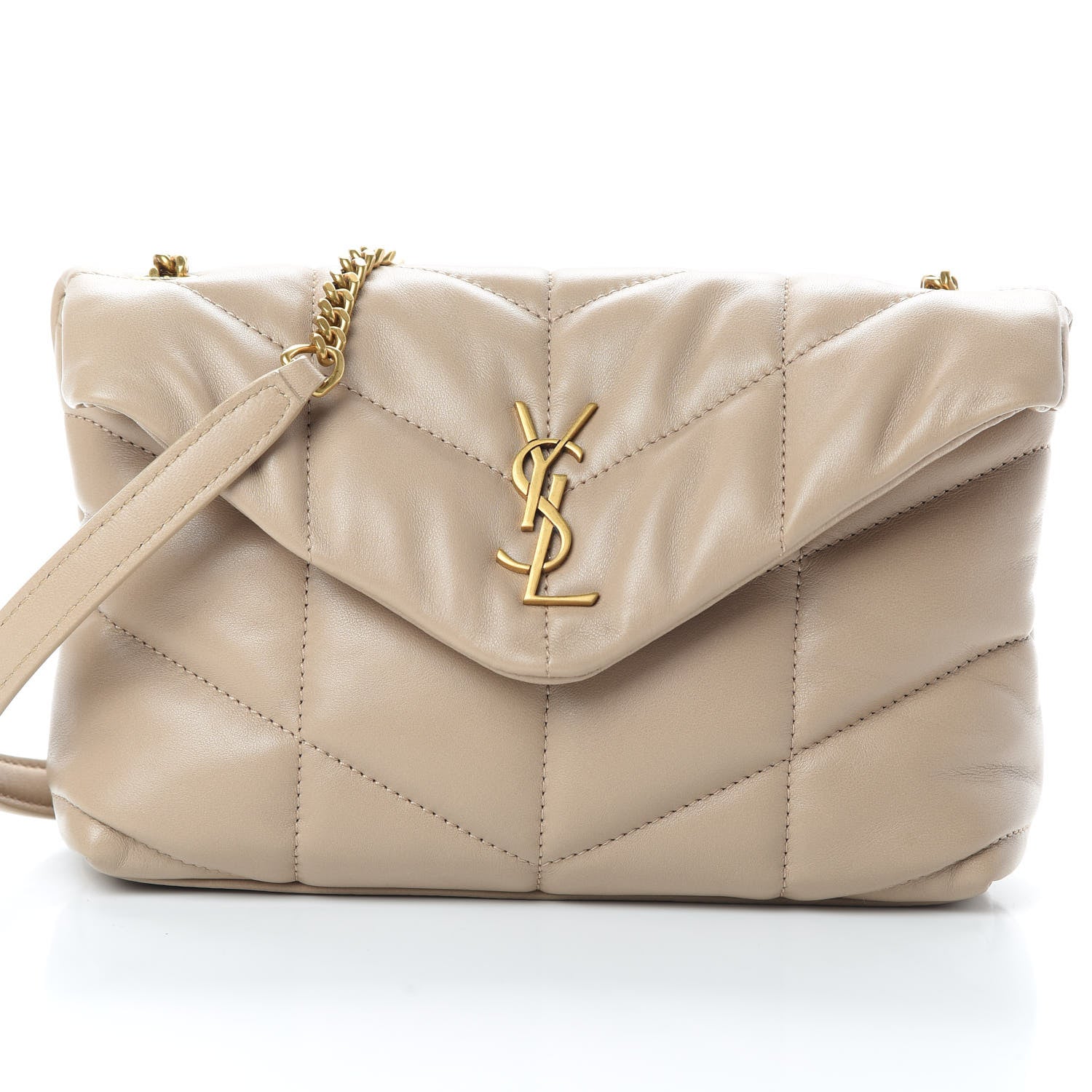 Saint Laurent Lambskin Quilted Toy Loulou Puffer Monogram Chain Satchel Nude Powder 8 of 10