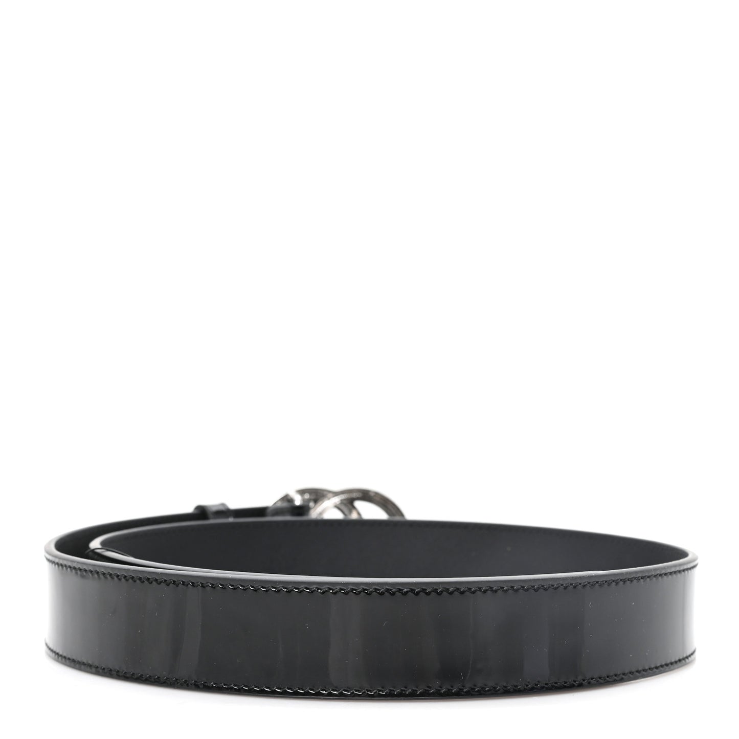 Patent Calfskin Crystal Interlocking G Belt 80 32 Black