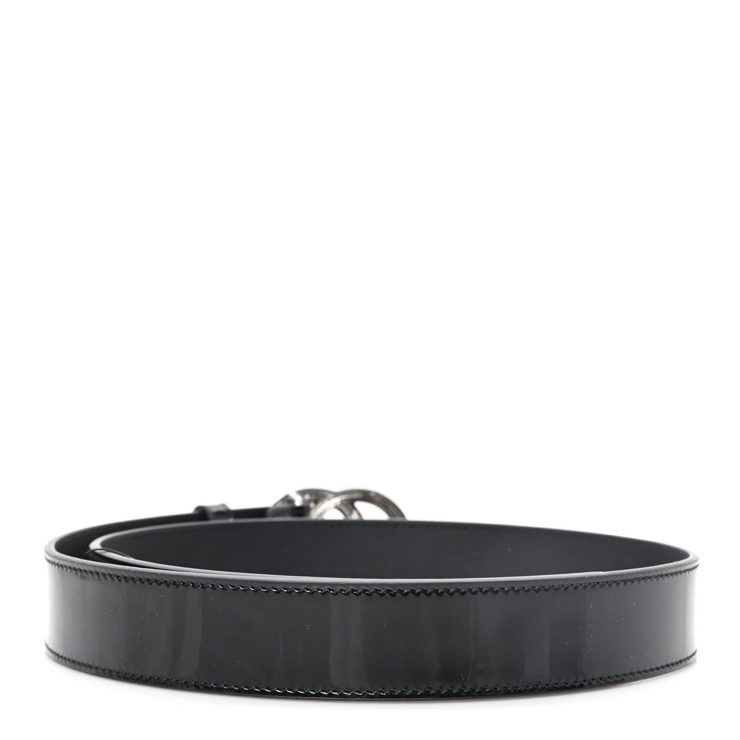 Gucci Patent Calfskin Crystal Interlocking G Belt 80 32 Black 2 of 4