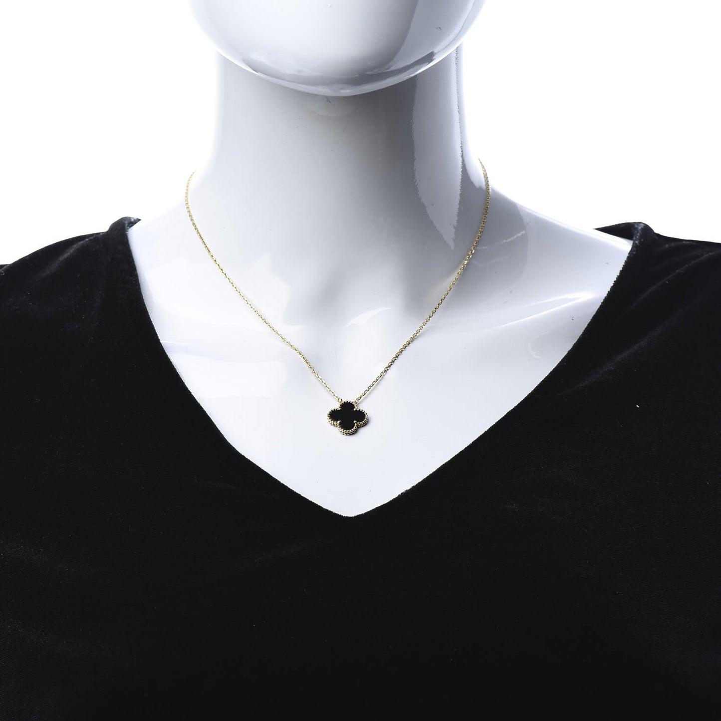 18K Yellow Gold Black Onyx Vintage Alhambra Pendant Necklace