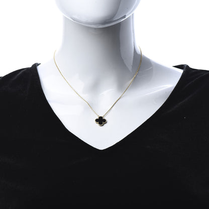 Van Cleef & Arpels 18K Yellow Gold Black Onyx Vintage Alhambra Pendant Necklace 2 of 7