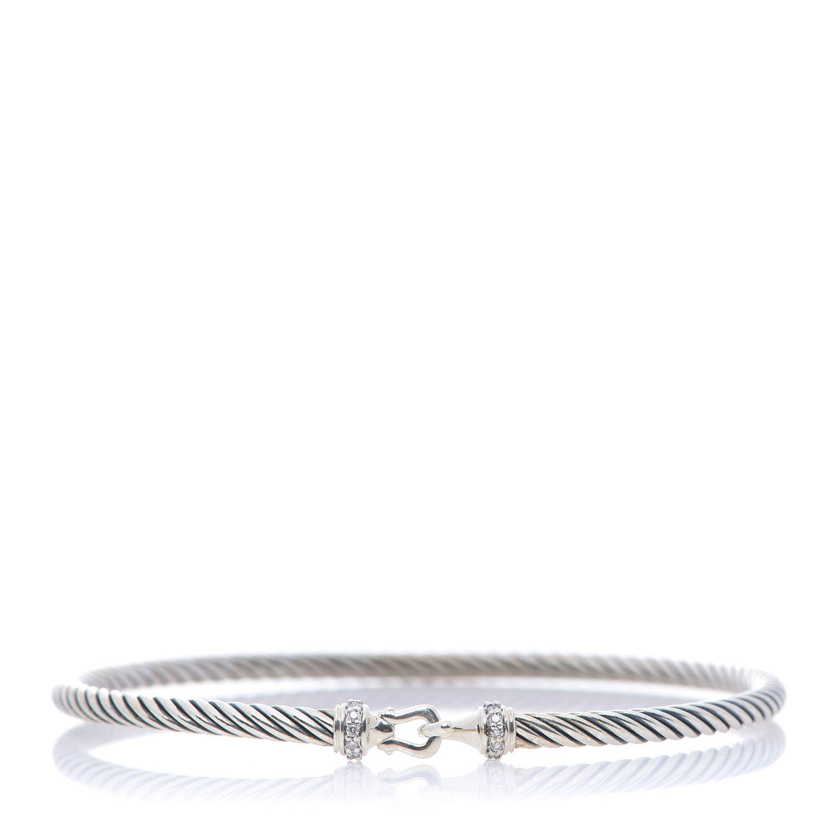 Sterling Silver Diamond 3mm Cable Buckle Bracelet