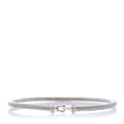 David Yurman Sterling Silver Diamond 3mm Cable Buckle Bracelet 1 of 3
