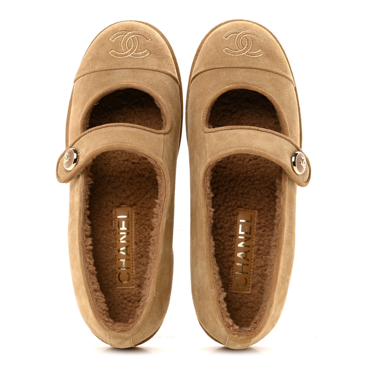 Suede Cap Toe CC Mary Jane Flats 36.5 Beige