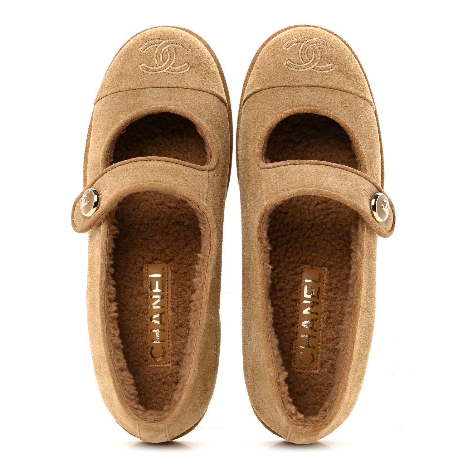 Chanel Suede Cap Toe CC Mary Jane Flats 36.5 Beige 2 of 10