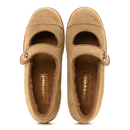 Chanel Suede Cap Toe CC Mary Jane Flats 36.5 Beige 2 of 10