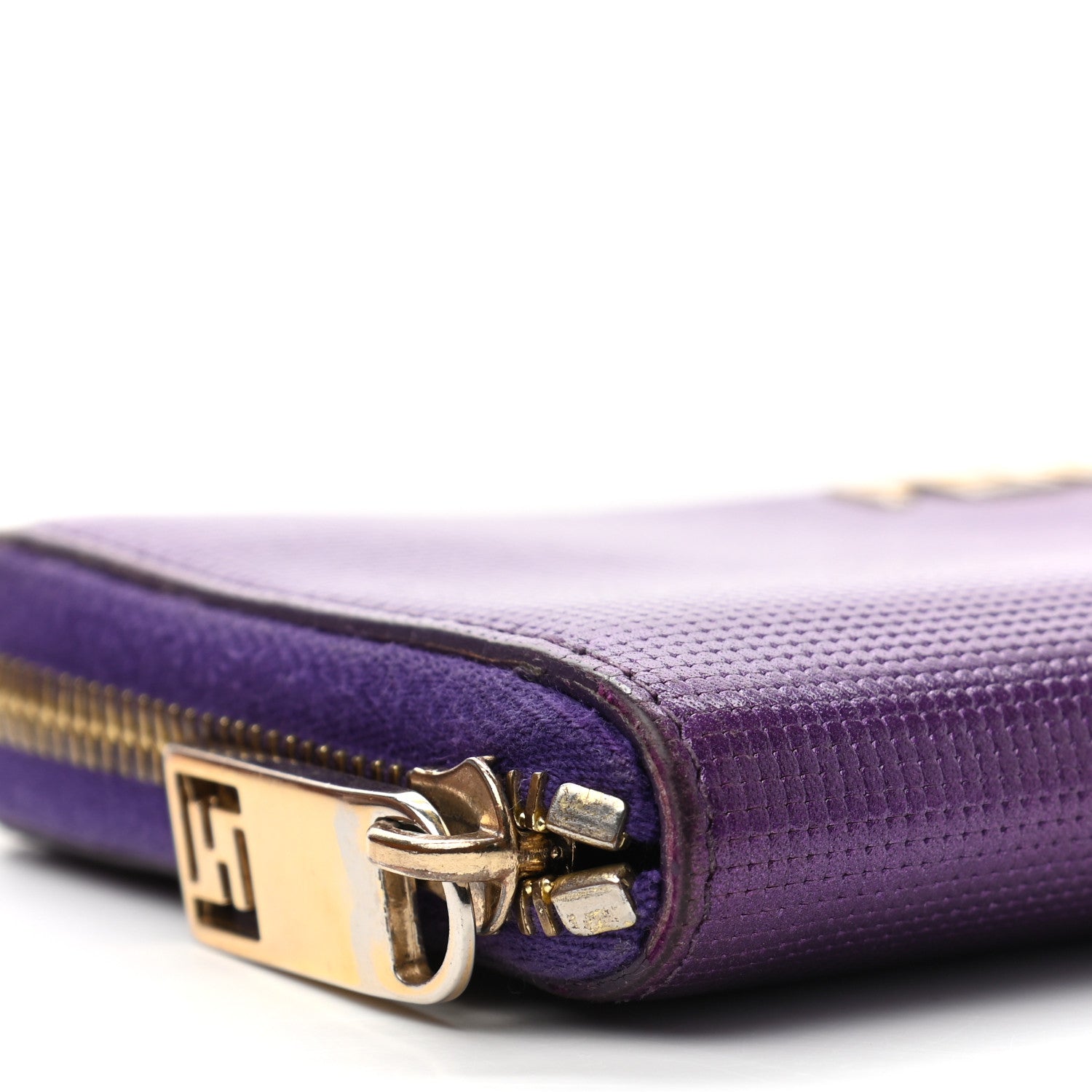Fendi Metallic Textured Calfskin Zip Around Wallet Purple 8 of 12