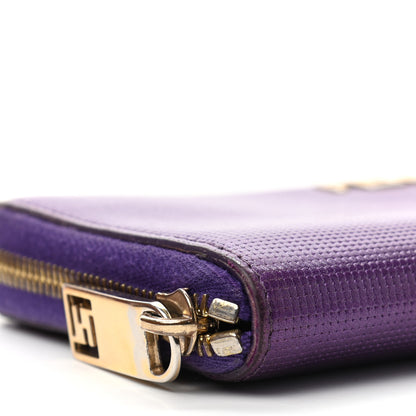 Fendi Metallic Textured Calfskin Zip Around Wallet Purple 8 of 12