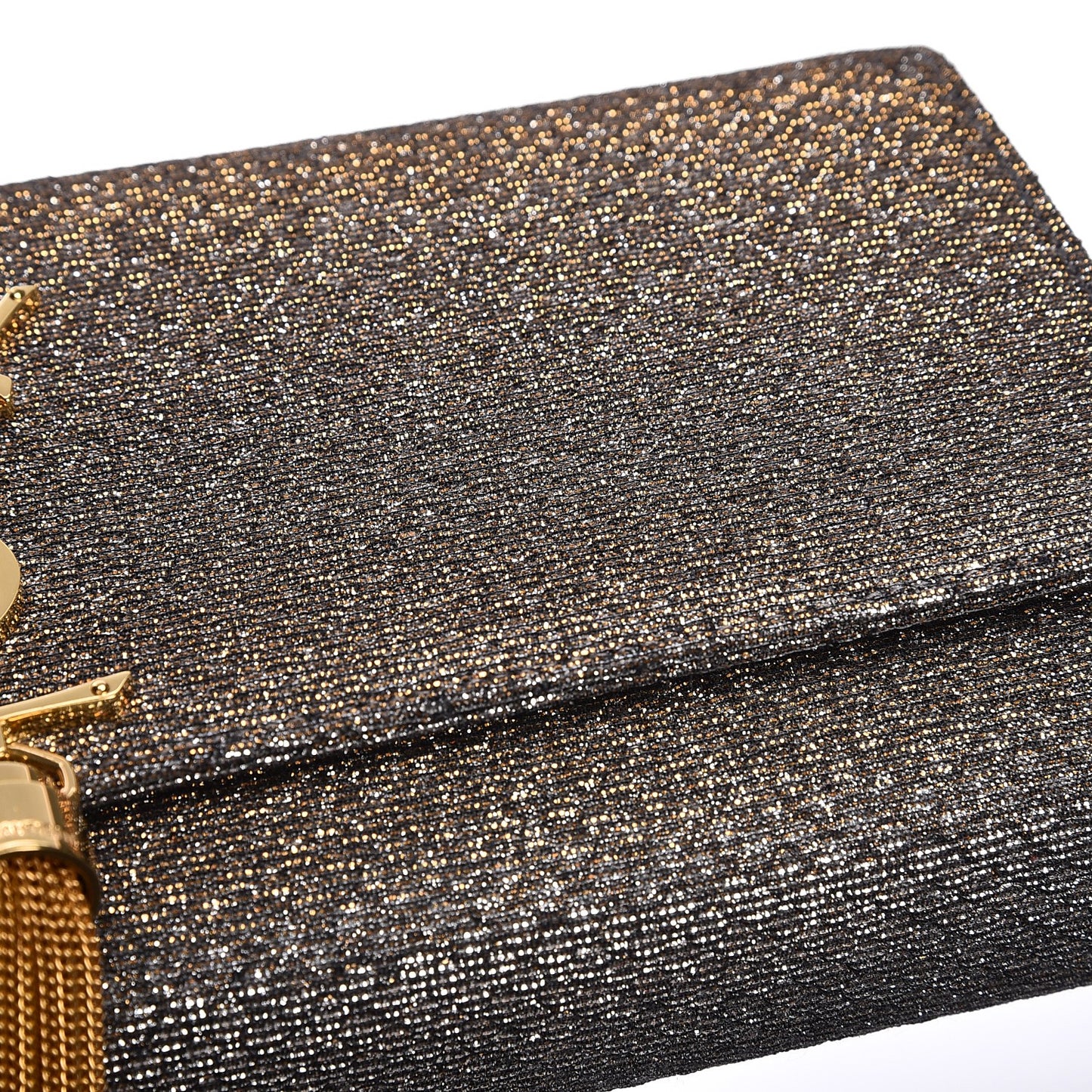 Metallic Canvas Woven Classic Monogram Kate Tassel Clutch Silver Gold
