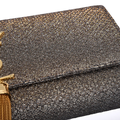 Saint Laurent Metallic Canvas Woven Classic Monogram Kate Tassel Clutch Silver Gold 7 of 7