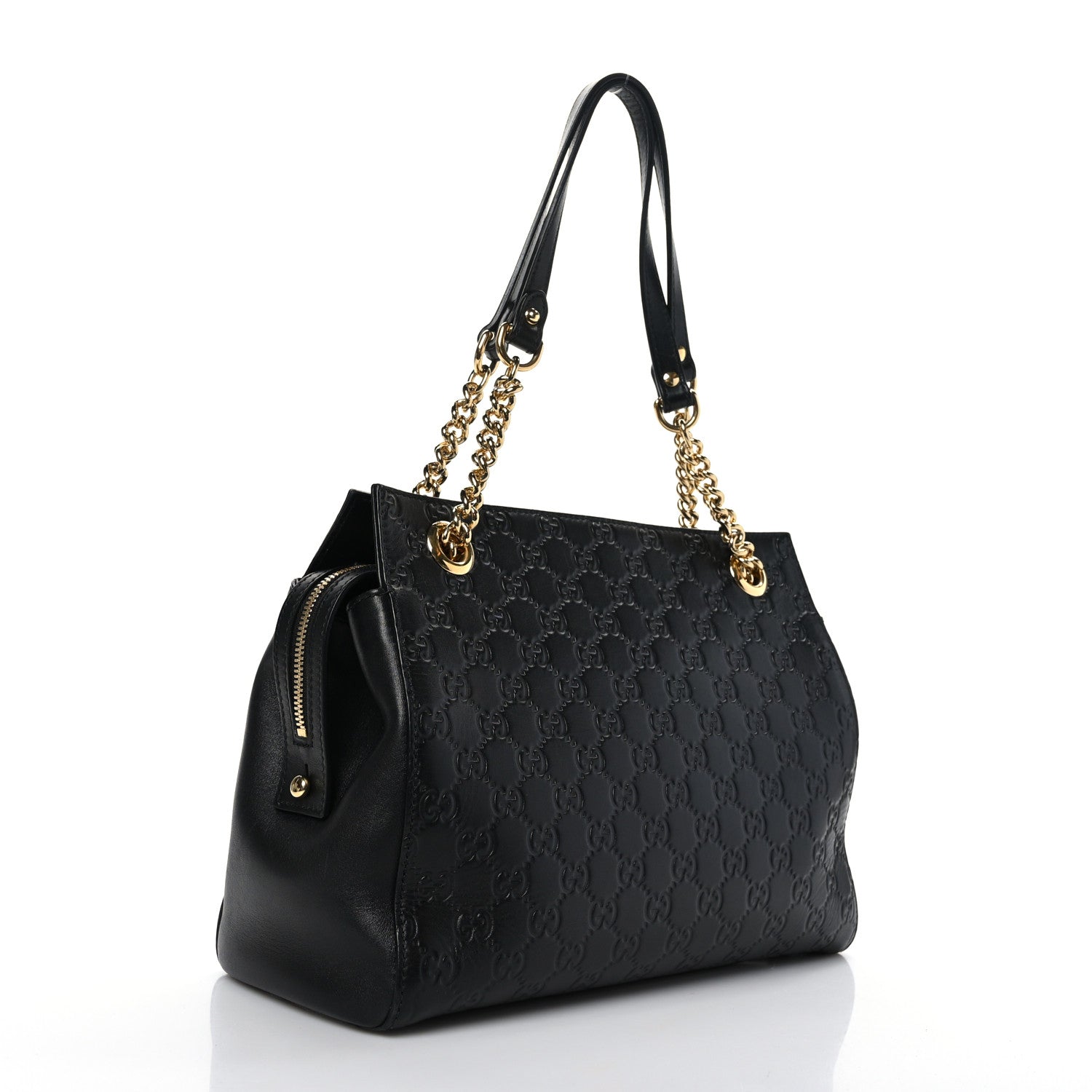 Gucci Guccissima Signature Medium Shoulder Tote Bag Black 3 of 9