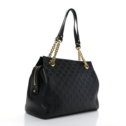 Gucci Guccissima Signature Medium Shoulder Tote Bag Black 3 of 9