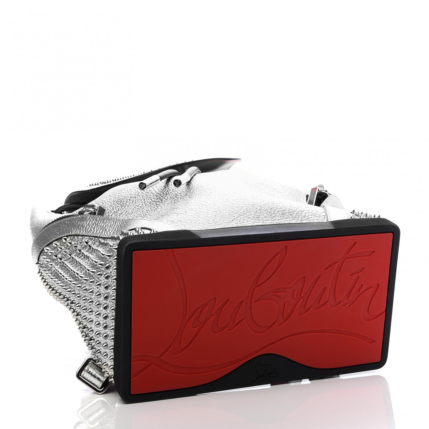 Metallic Calfskin Spiked Explorafunk Backpack Silver