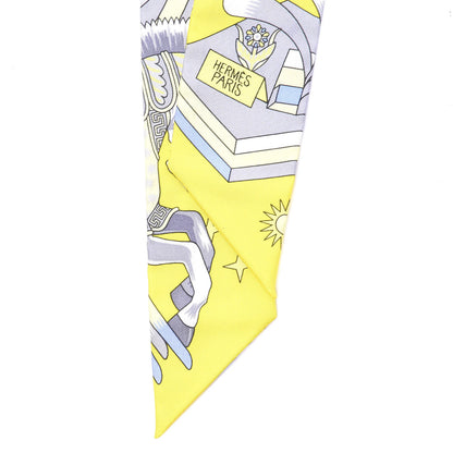 Hermes Silk La Source de Pegase Twilly Jaune Vif Gris Perle 2 of 4