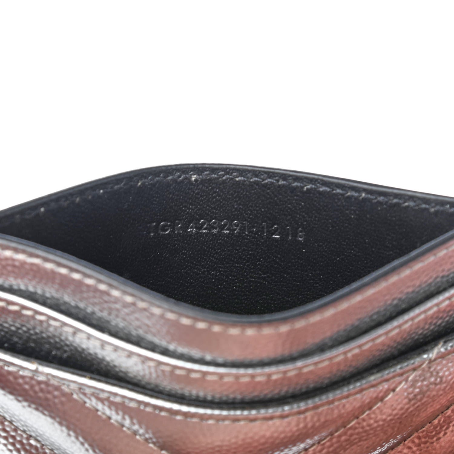 Saint Laurent Metallic Grain De Poudre Matelasse Chevron Monogram Credit Card Case Argento 5 of 9