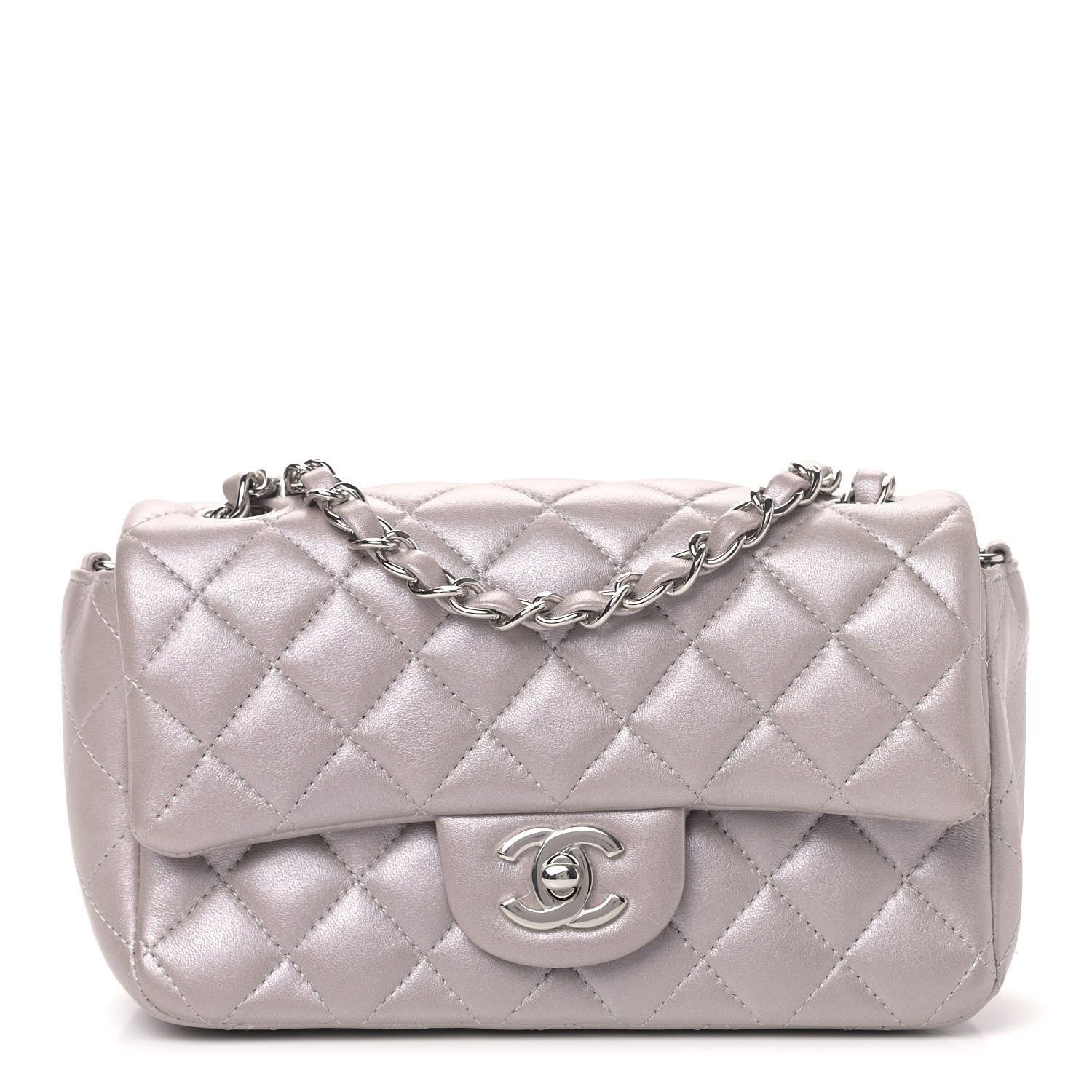 Chanel Metallic Lambskin Quilted Mini Rectangular Flap Silver 1 of 7