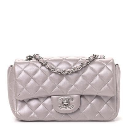 Chanel Metallic Lambskin Quilted Mini Rectangular Flap Silver 1 of 7