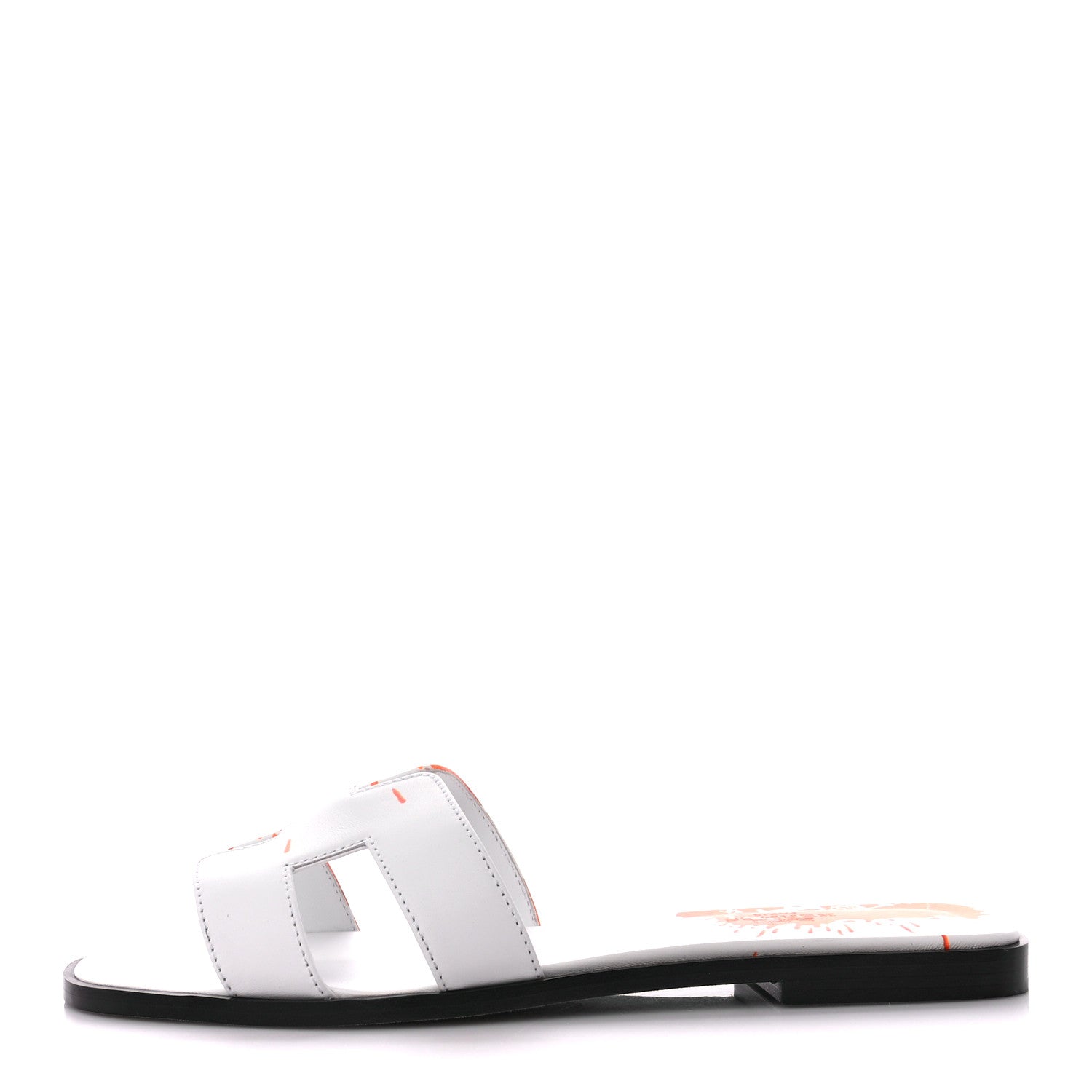 Hermes Calfskin Printed Peinture Fraiche Oran Sandals 39 White Orange 1 of 8