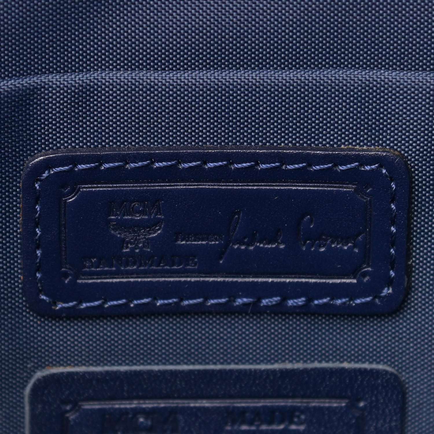 MCM Nylon Monogram Calfskin Tote Navy 6 of 12