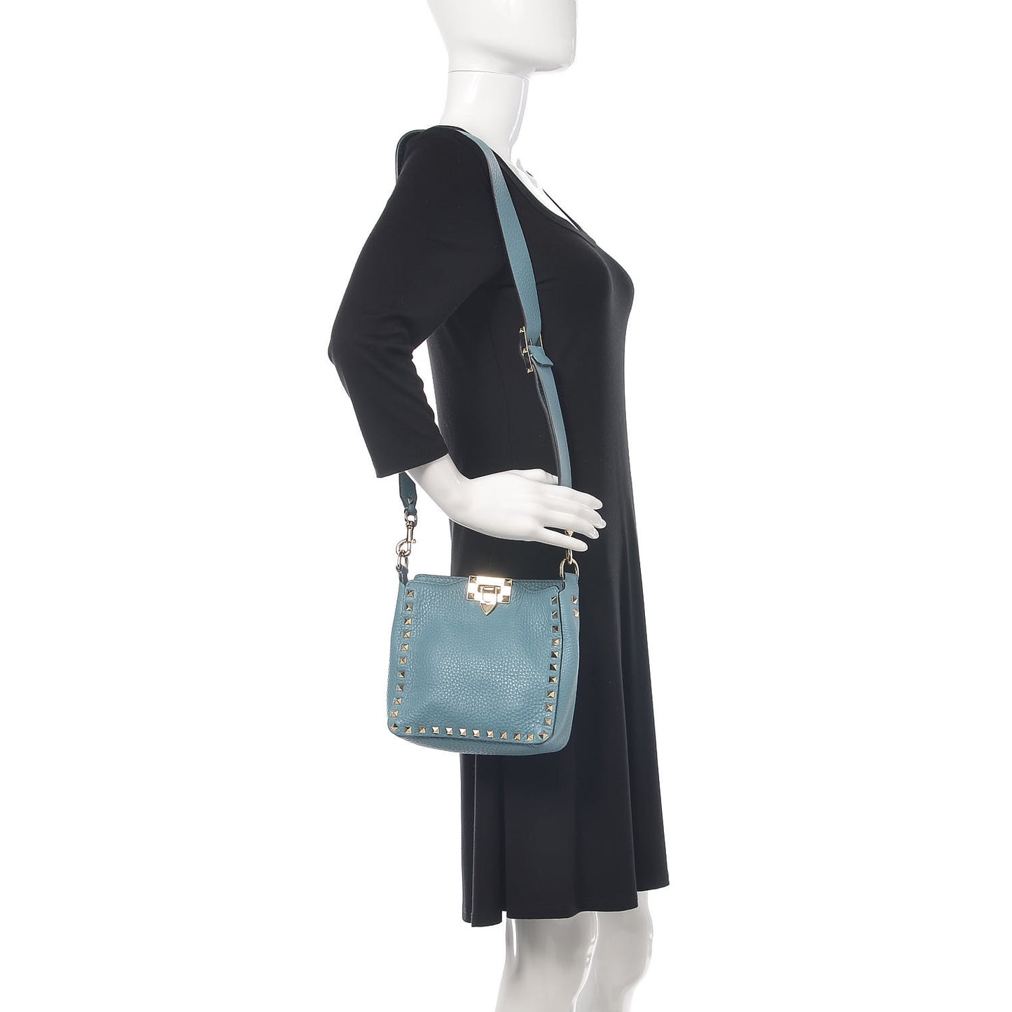 Pebbled Calfskin Mini Rockstud Flip-Lock Messenger Bag Atlantique