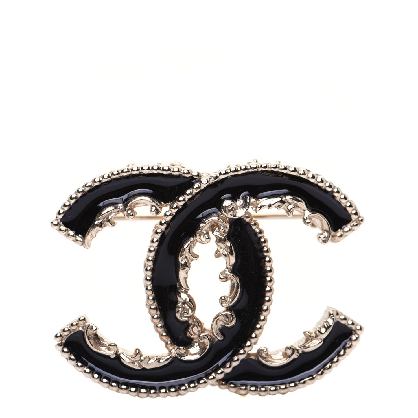 Enamel CC Baroque Brooch Black Gold