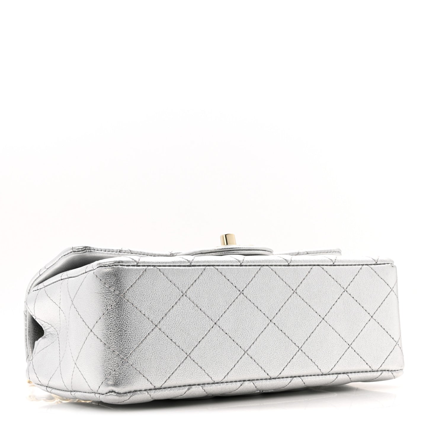 Metallic Calfskin Quilted Mini Rectangular Flap Silvery