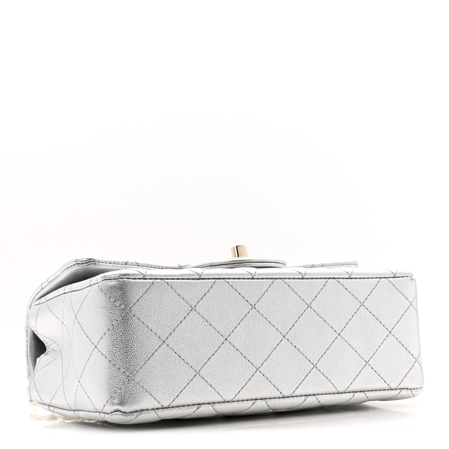 Chanel Metallic Calfskin Quilted Mini Rectangular Flap Silvery 4 of 13