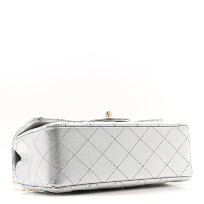 Chanel Metallic Calfskin Quilted Mini Rectangular Flap Silvery 4 of 13