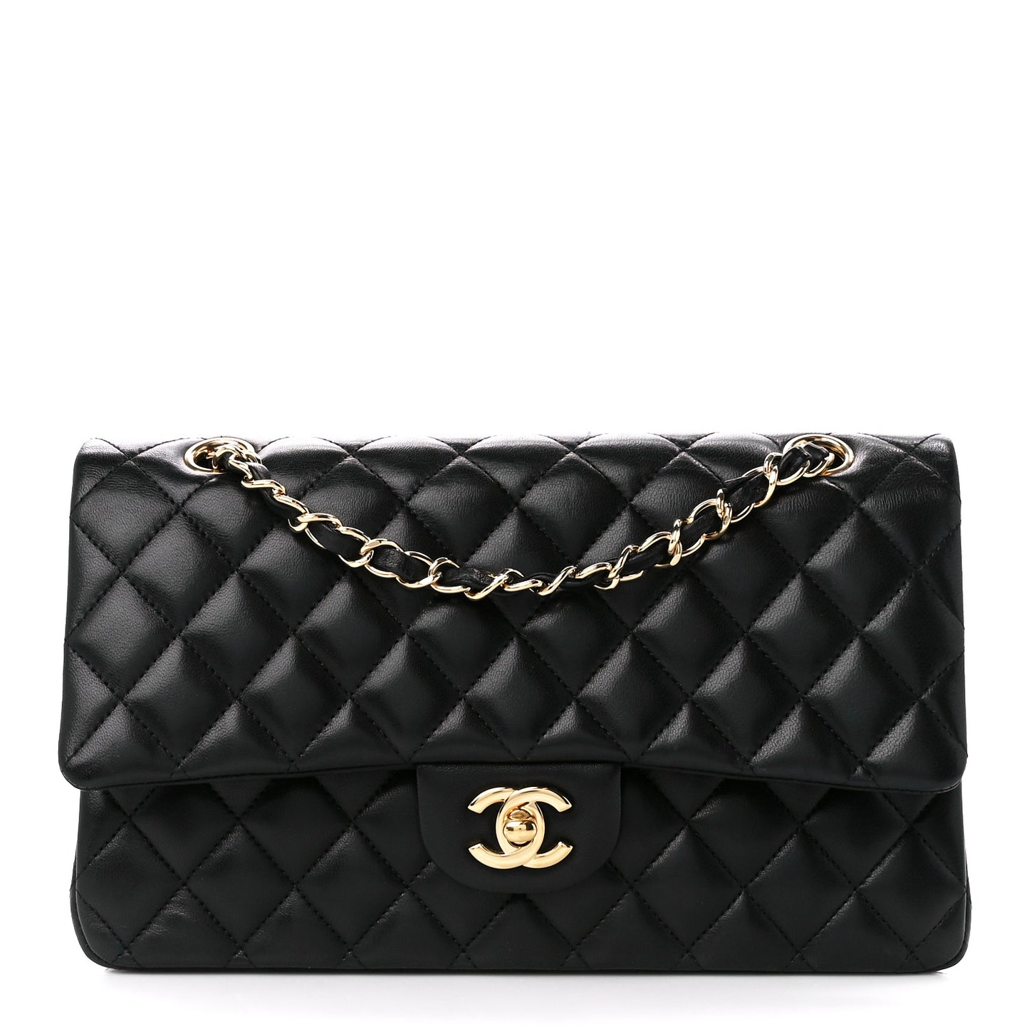 Lambskin Quilted Medium Double Flap Black