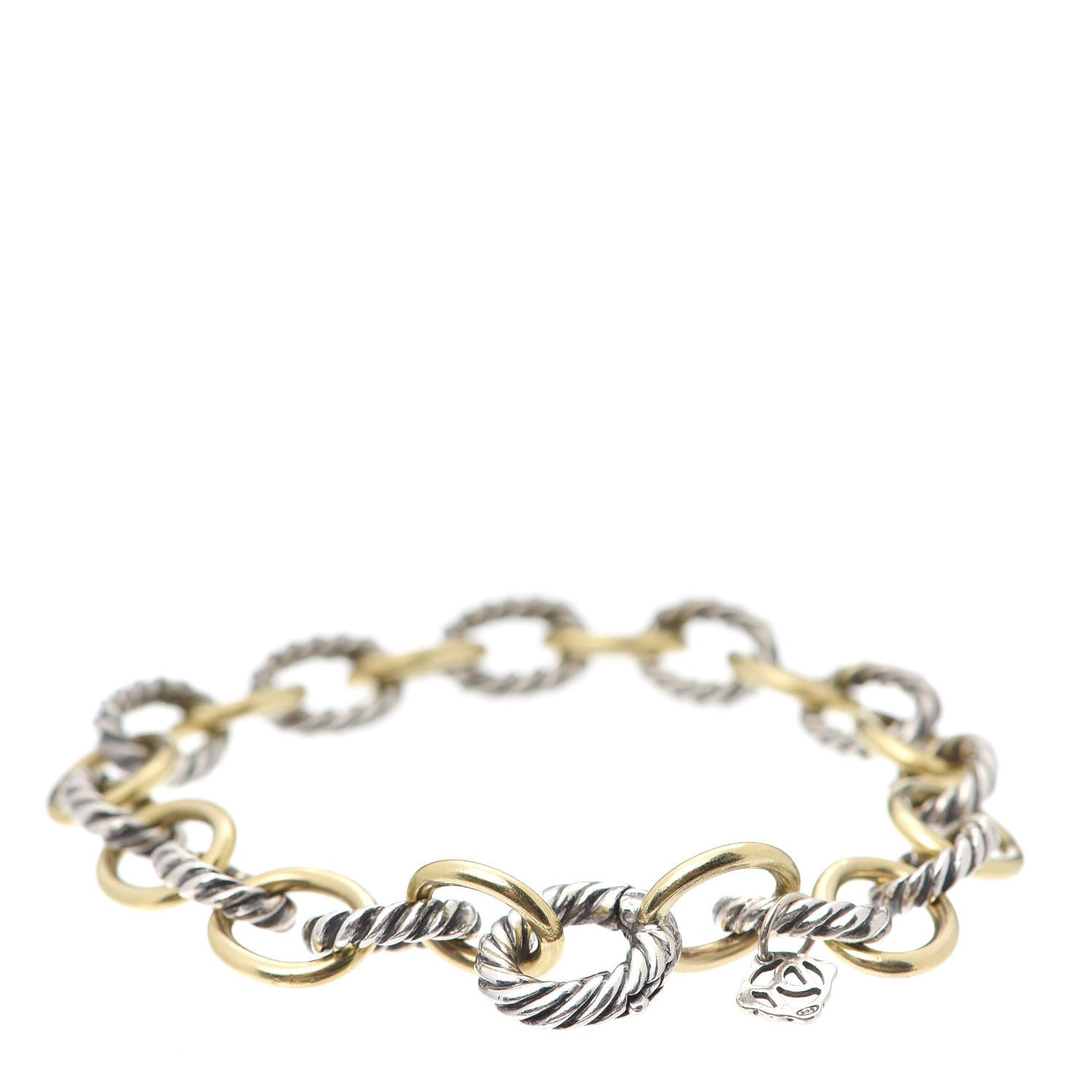 David Yurman Sterling Silver 18K Yellow Gold 10mm Medium Oval Link Bracelet 3 of 5