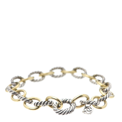 David Yurman Sterling Silver 18K Yellow Gold 10mm Medium Oval Link Bracelet 3 of 5